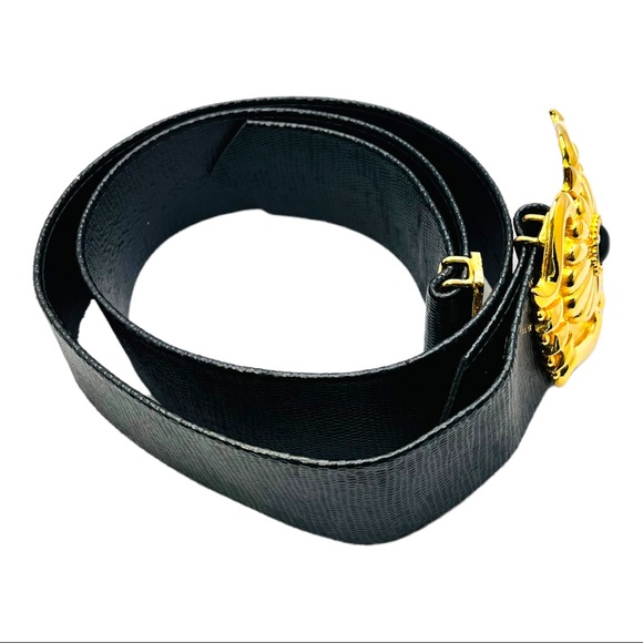 Doreen Ryan Vintage 80's Brushed Gold Belt Buckle With Black Cabochon Center - Picture 5 of 10